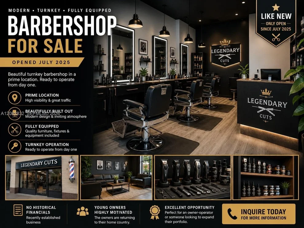 Unit for sale at Turnkey Modern Barbershop in Prime Location, Fort Lauderdale, FL 33308