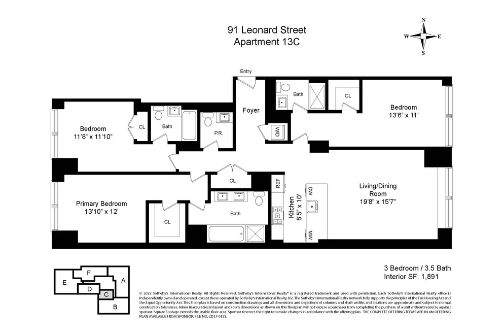 Unit for sale at 91 Leonard Street, Manhattan, NY 10013